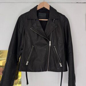AllSaints Women’s Leather Moto Jacket – Black, Size US 6 (Genuine Leather)